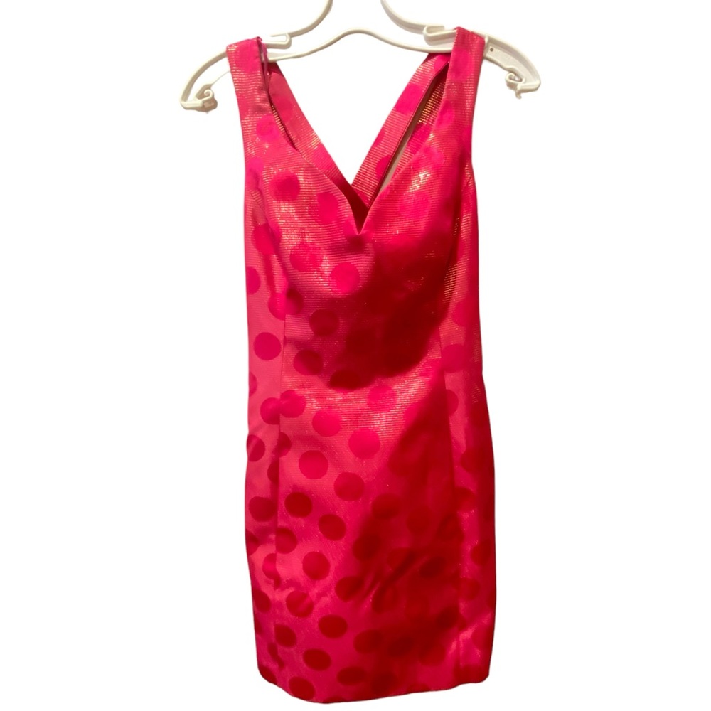 Vintage 100% Silk Dress. Fushia with/glitter gold accents, backless, Criss Cross